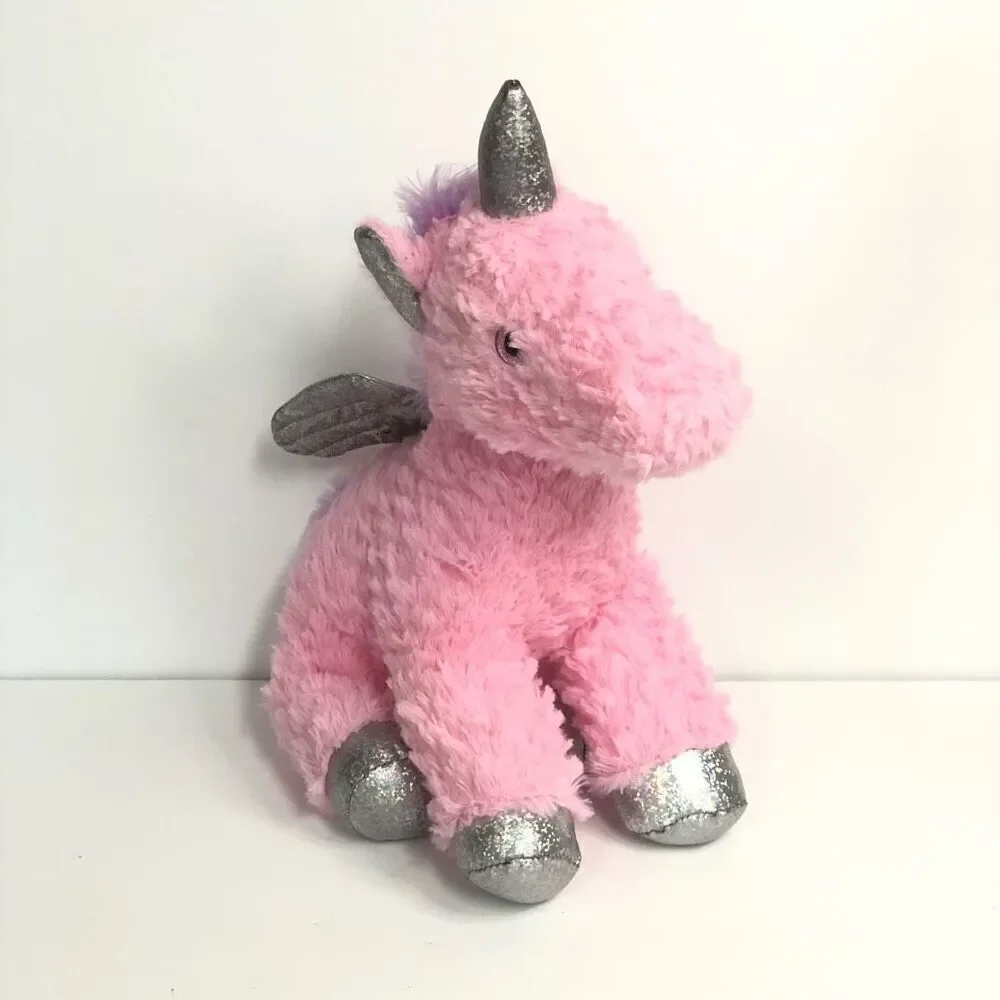 homerbest pink‎ fluffy unicorn purple mane silver shiny sparkly wings horn 11”